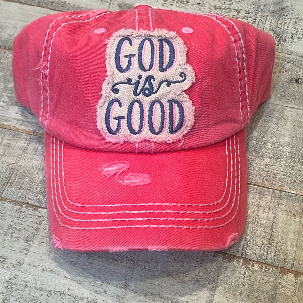 Distressed Pink Cap with Embroidered Message